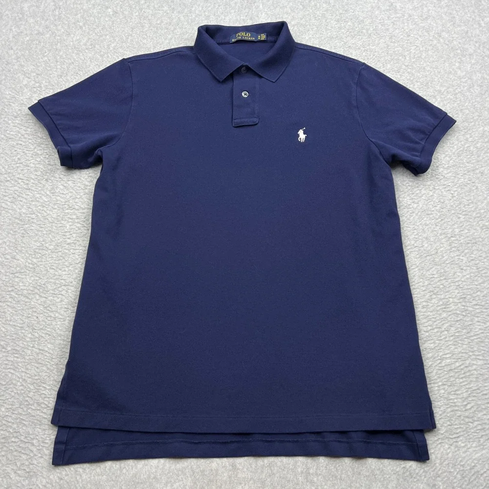 Polo Ralph Lauren Polo Shirt Mens Medium Blue Knit Stretch Slim Fit Pony Logo